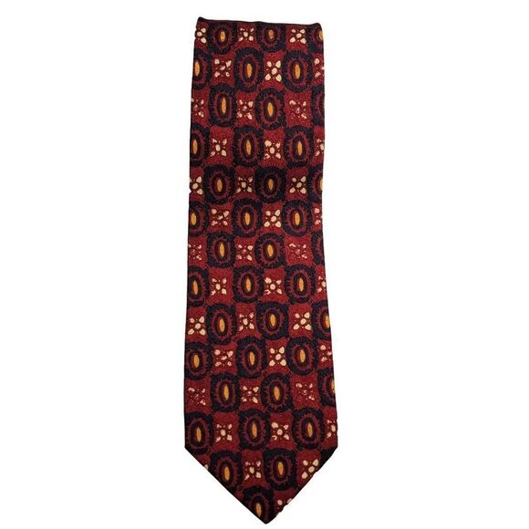 Saks Fifth Avenue Exclusive 100% Silk Neck Tie Floral Red 57X4 Geometric - Picture 4 of 7